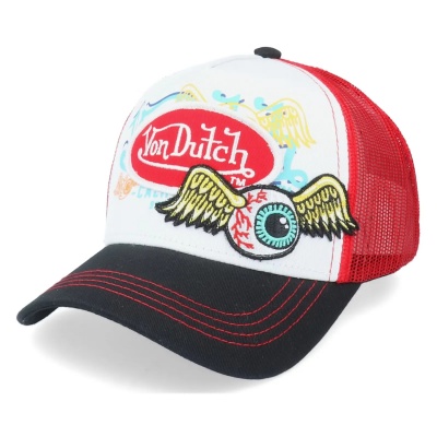 Kap - Von Dutch Oval Patch Flying Eye Trucker (rood/wit/zwart)