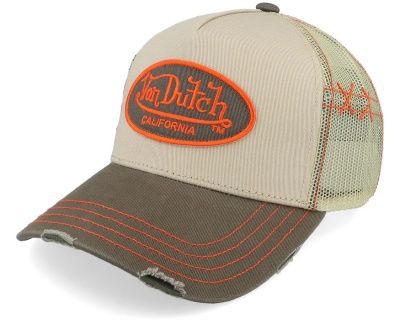 Kap - Von Dutch Distressed Oval Patch Trucker (beige/bruin)