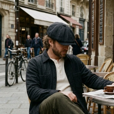 Flat cap - Gårda Aberdour Newsboy (zwart/grijs)