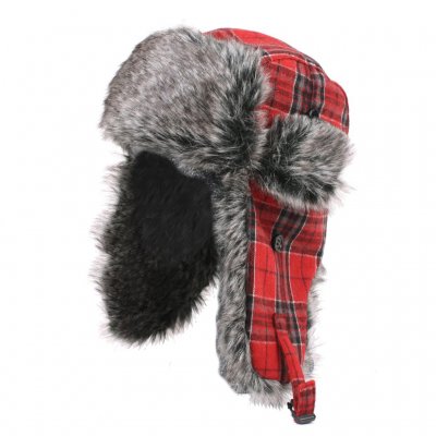 Pilotenmuts - Trapper Hat Plaid with Faux Fur (Rood)