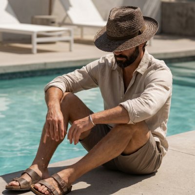 Stro hoed - Gårda Tenerife Raffia Fedora (naturel/bruin)