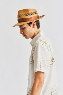 Hoeden - Brixton Goodman Straw Fedora (bruin)