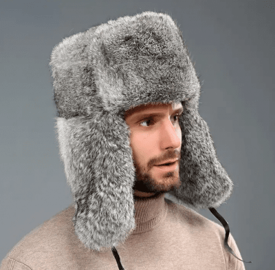 Pilotenmuts - Trapper Hat with Faux Fur (Szary)