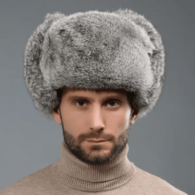 Pilotenmuts - Trapper Hat with Faux Fur (Szary)