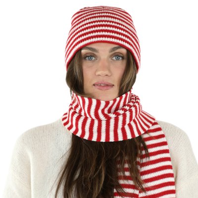 Sjaals - Gårda Engelberg Striped Wool Mix Scarf (rood/wit)