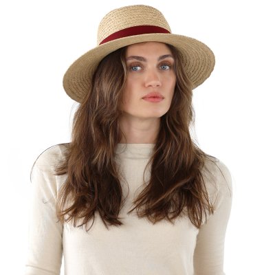 Stro hoed - Gårda Palma Gambler (naturel/rood)