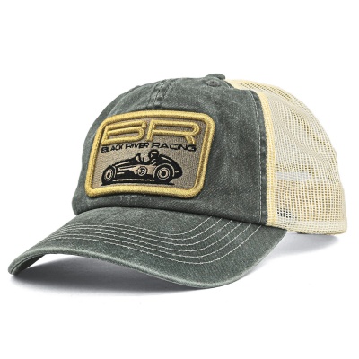 Kap - Black River Racer Washed Trucker (donkergroen/room)