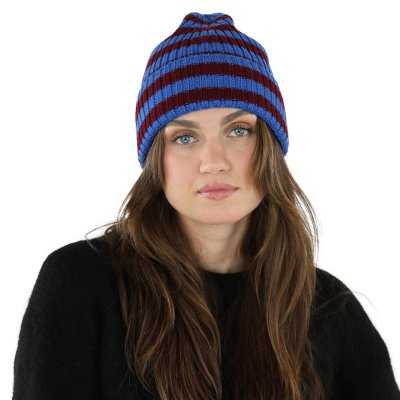 Muts - Gårda Davos Striped Merino Wool Beanie (bordeaux/blauw)