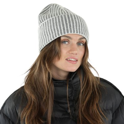 Muts - Gårda Megève Striped Cashmere Mix Beanie (grijs/wit)