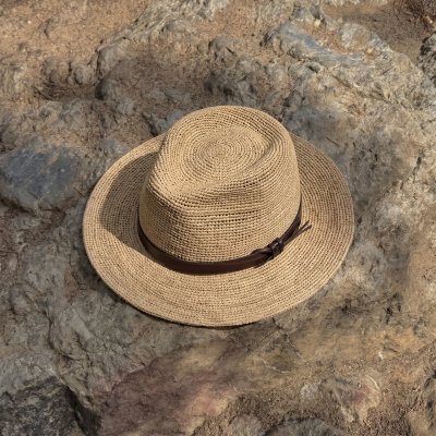 Stro hoed - Gårda Funchal Raffia Fedora (licht naturel/donkerbruin)
