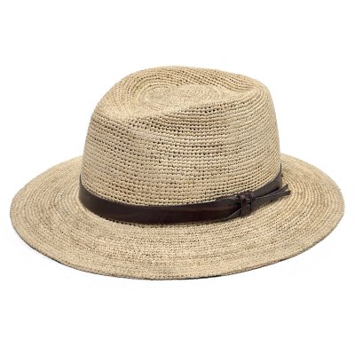 Stro hoed - Gårda Funchal Raffia Fedora (licht naturel/donkerbruin)
