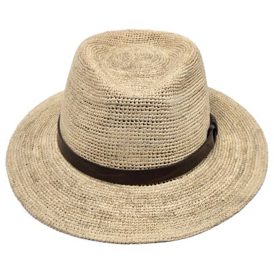 Stro hoed - Gårda Funchal Raffia Fedora (licht naturel/donkerbruin)
