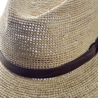 Stro hoed - Gårda Funchal Raffia Fedora (licht naturel/donkerbruin)