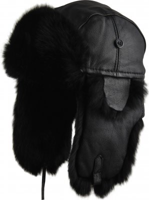 Pilotenmuts - MJM Trapper Hat Leather Rabbit Fur (Zwart)