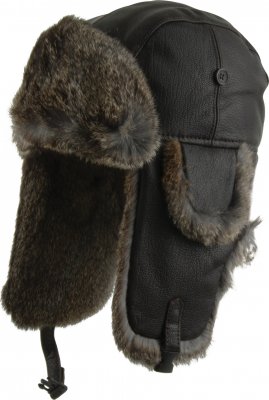 Pilotenmuts - MJM Trapper Hat Leather with Rabbit Fur (Bruin)